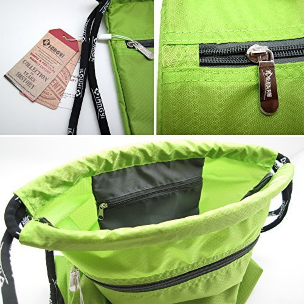 Xiangyi Lime Green and Black Multifunctional Drawstring Gym Backpack - Picture 2 of 4